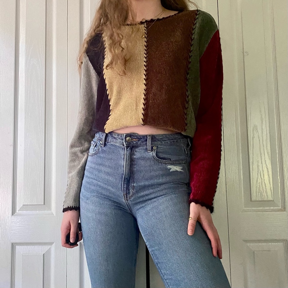 ADORABLE FALL SWEATER BLAIR SIZE LARGE BLACK MAROON GREEN RED TAN BROWN BLUE